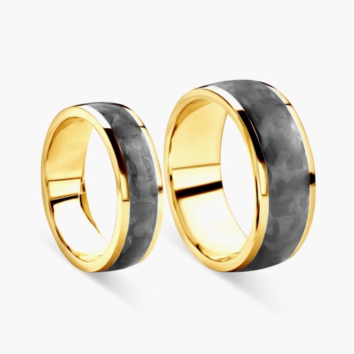 Obrączki ślubne: carbon, złote, półokrągłe, 6 mm i 8 mm